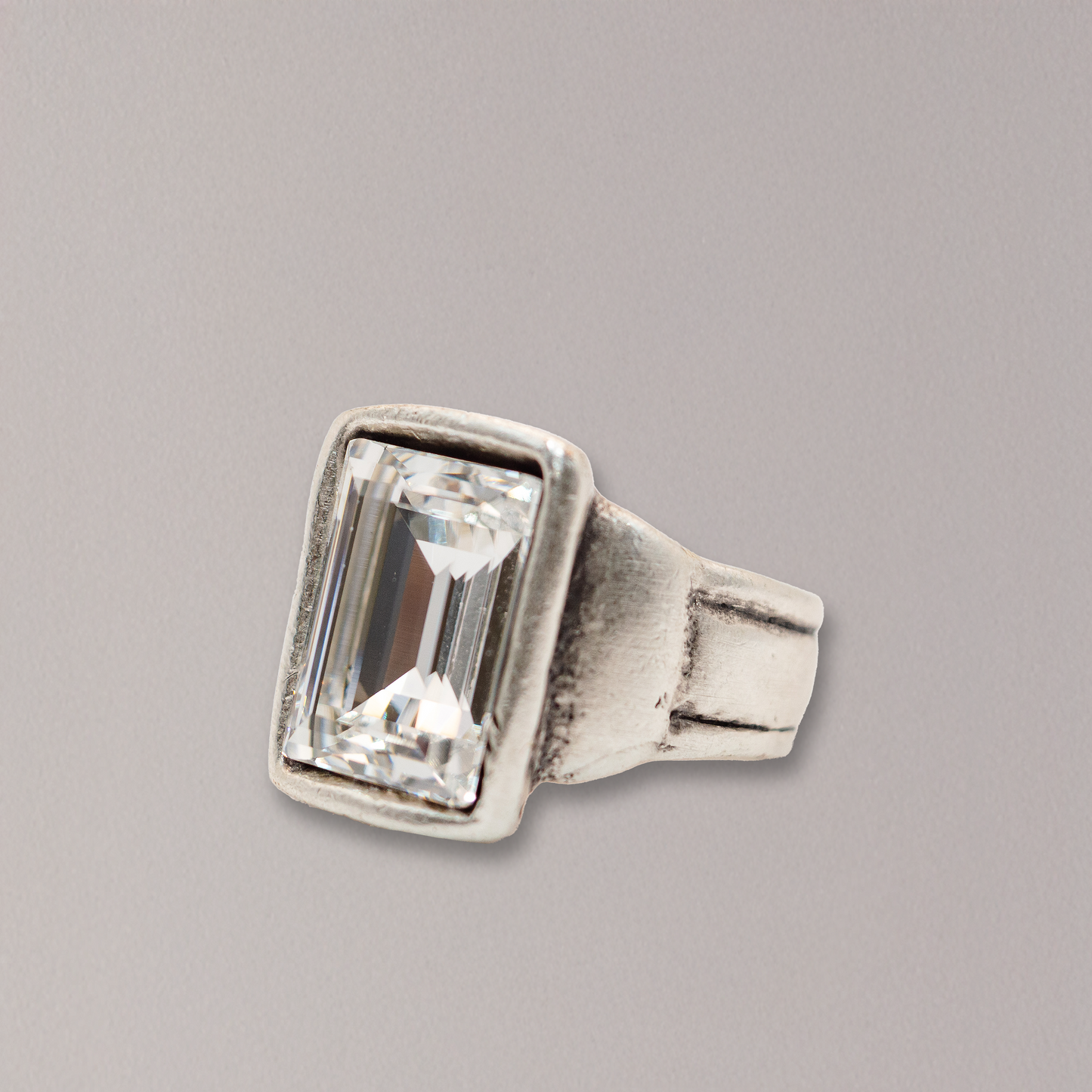 Handmade Emerald Cut Crystal Pewter Ring