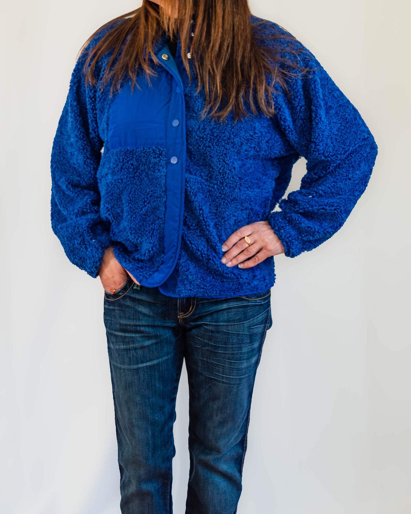 Solid Snap Button Fleece Jacket