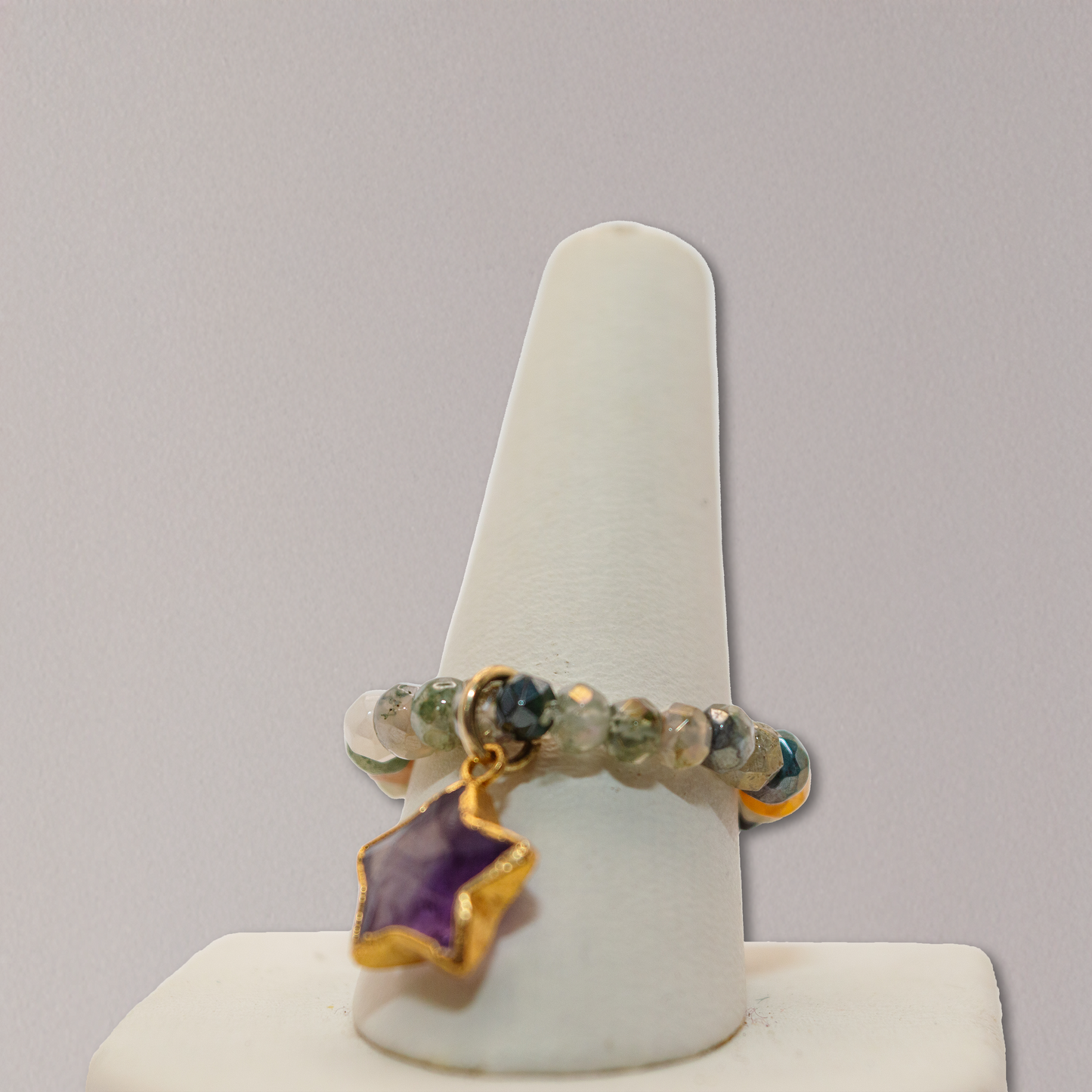Semi Precious Stone Stretch Ring with Charm