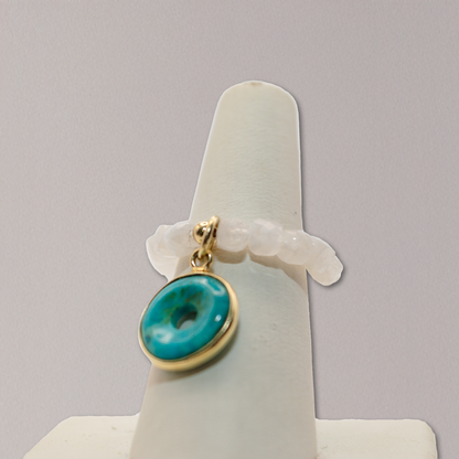 Semi Precious Stone Stretch Ring with Charm