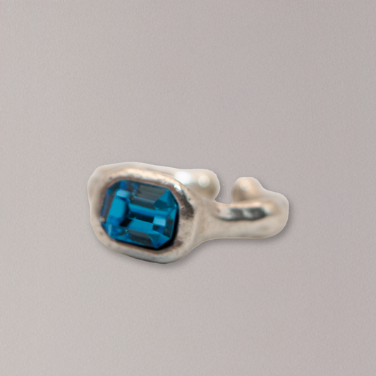 Handmade Emerald Cut Aquamarine Crystal Brass Ring