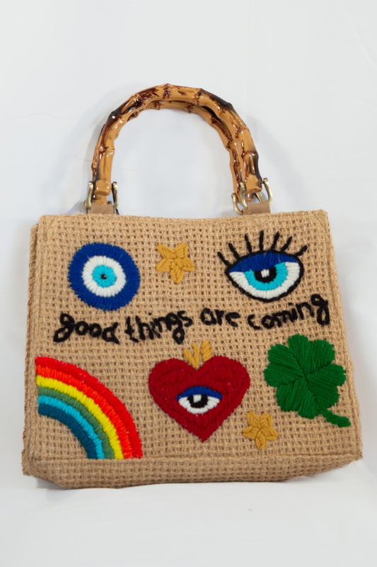"Good Things Are Coming" Positivity Bag with Bamboo Top Handle