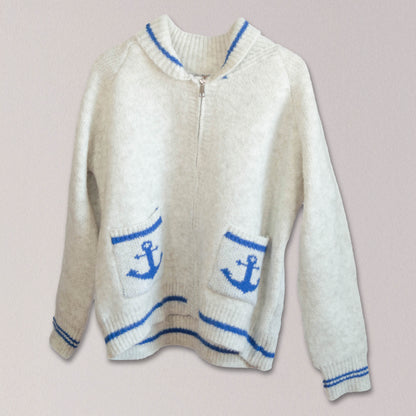 Heather Gray and Blue Nautical Beach Sweater