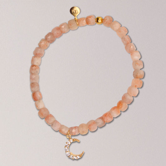 Sunstone Elastic Bracelet with Clear Swarovski Tube