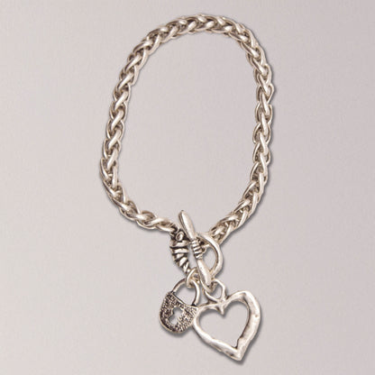 Handmade Heart and Lock Pewter Bracelet