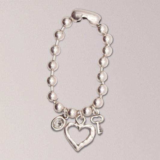 Handmade Heart and Key Pewter Bracelet