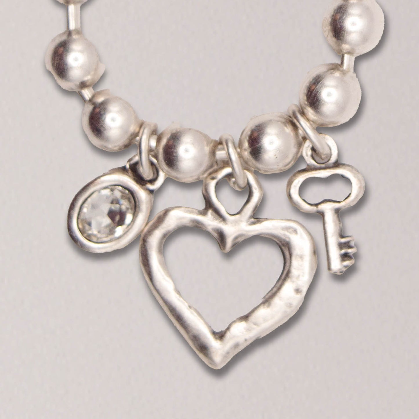Handmade Heart and Key Pewter Bracelet