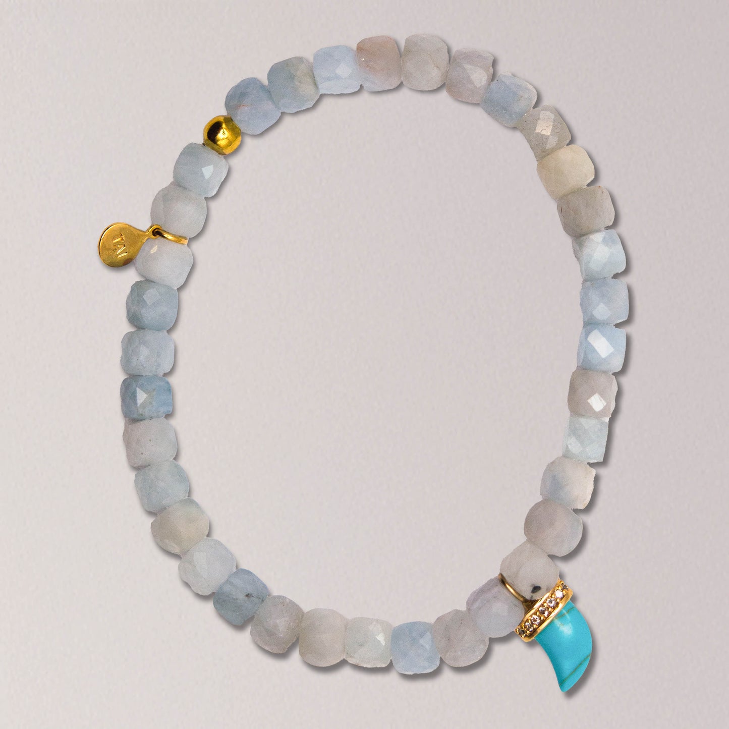 Apatite Beaded Elastic Bracelet with CZ Rondel