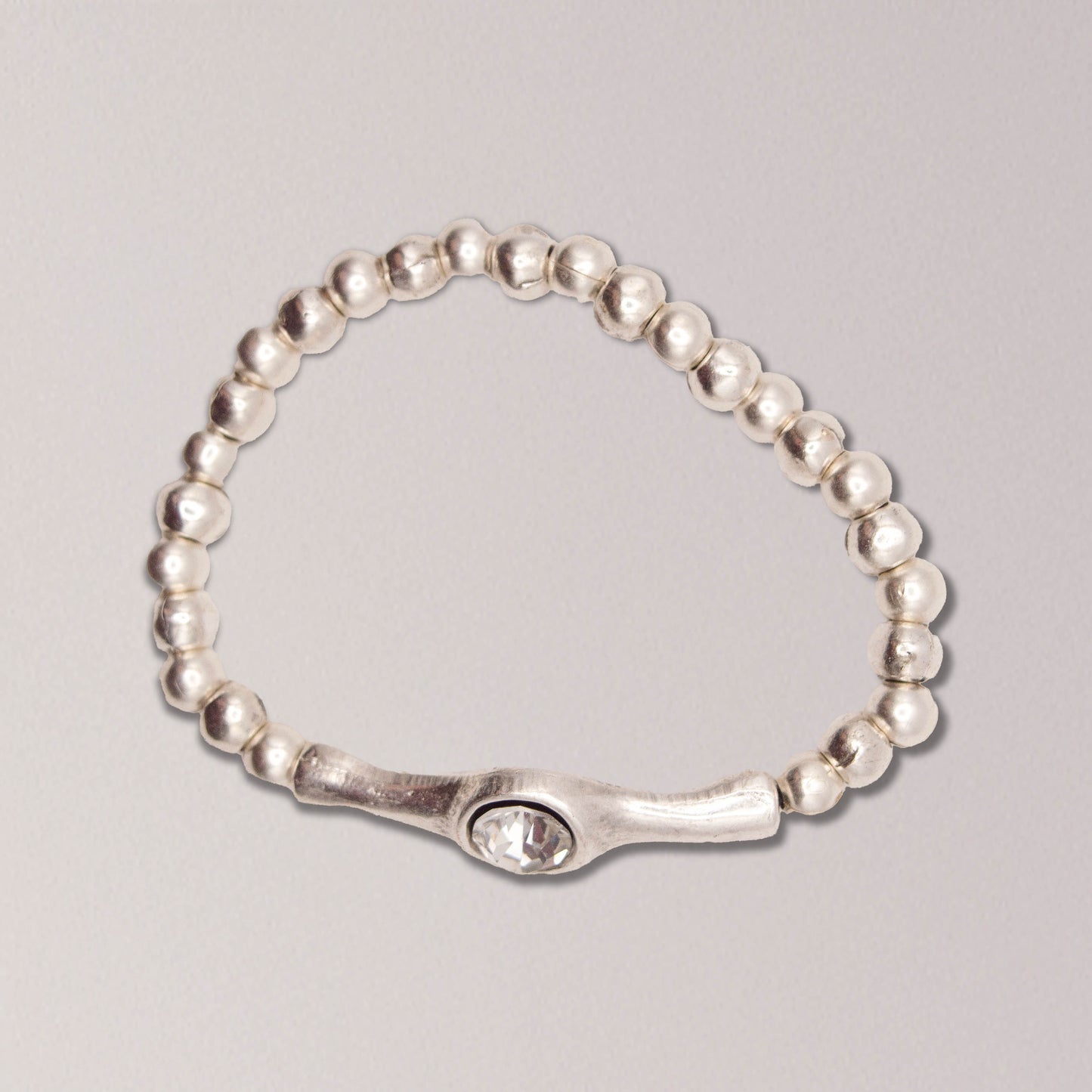 Handmade Clear Oval Crystal Pewter Bracelet