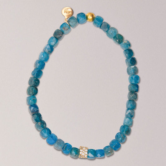 Blue Apatite Elastic Bracelet with Clear Swarovski Tube