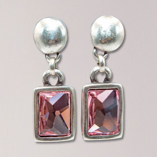 Handmade Pink Crystal Pewter Earrings