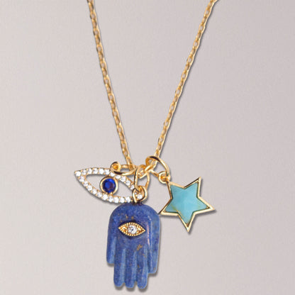 Lapis And Turquoise Charm Necklace