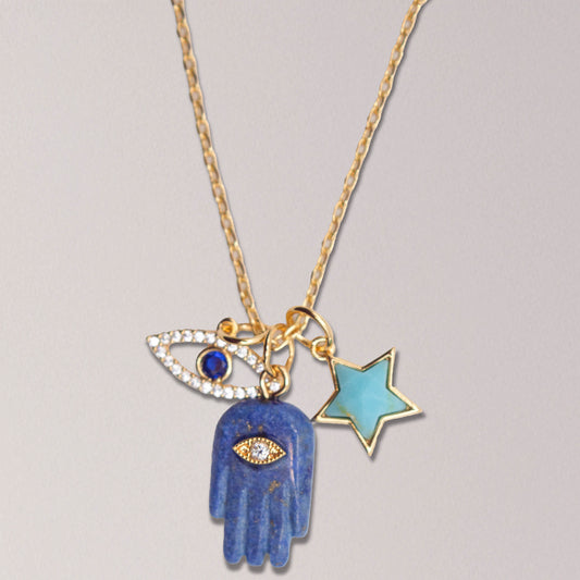 Lapis And Turquoise Charm Necklace