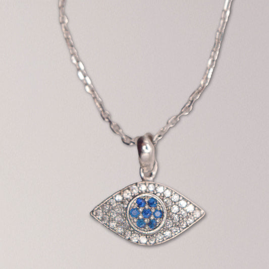 Silver Chain Necklace with Silver CZ Evil Eye Charm