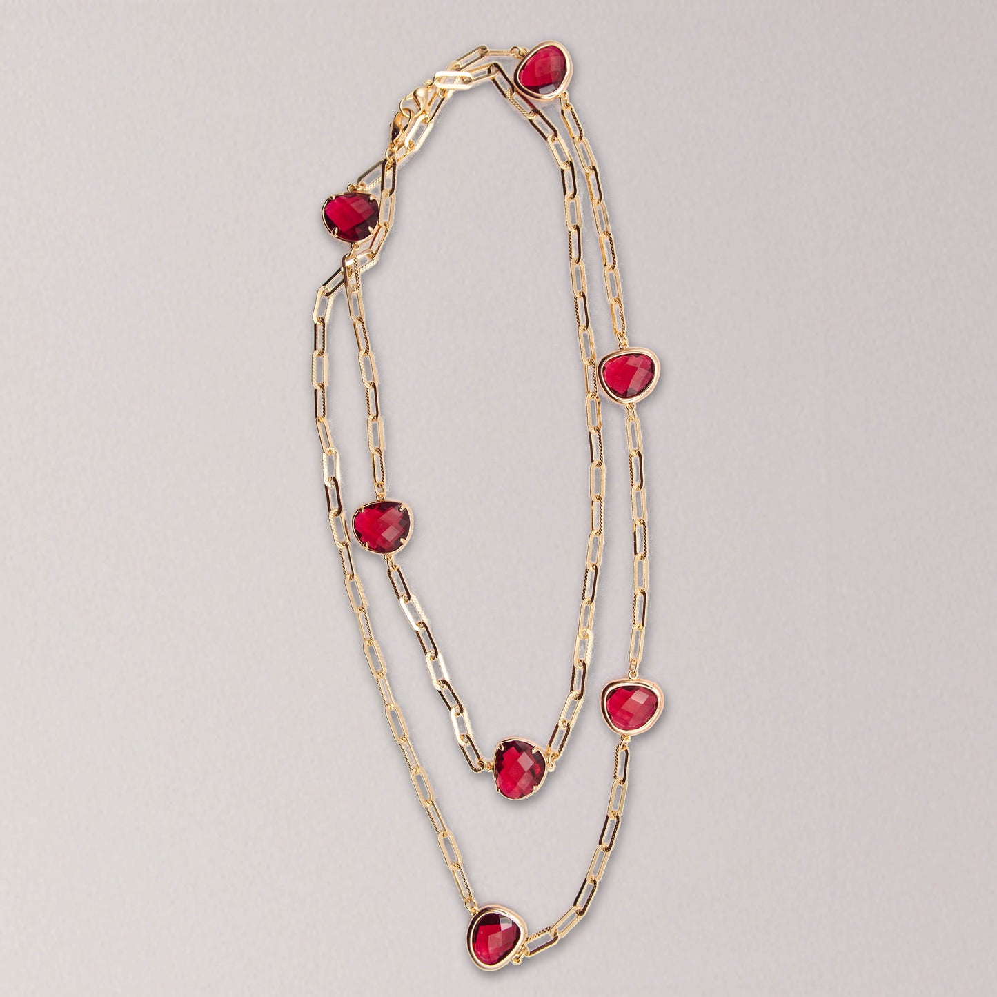 Red Gem Paperclip Necklace