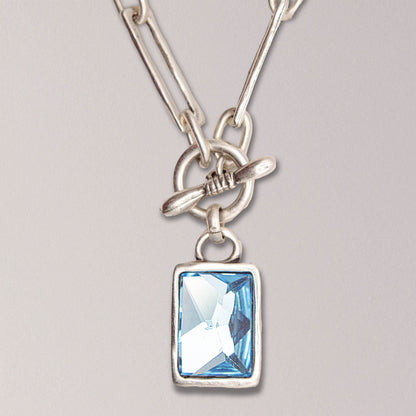 Handmade Emerald Cut Blue Crystal Pewter Necklace