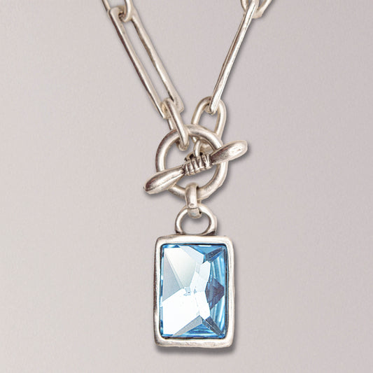 Handmade Emerald Cut Blue Crystal Pewter Necklace