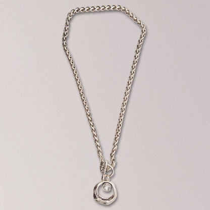 Handmade Knit Clear Square Crystal Pewter Necklace: