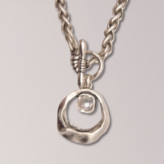 Handmade Knit Clear Square Crystal Pewter Necklace: