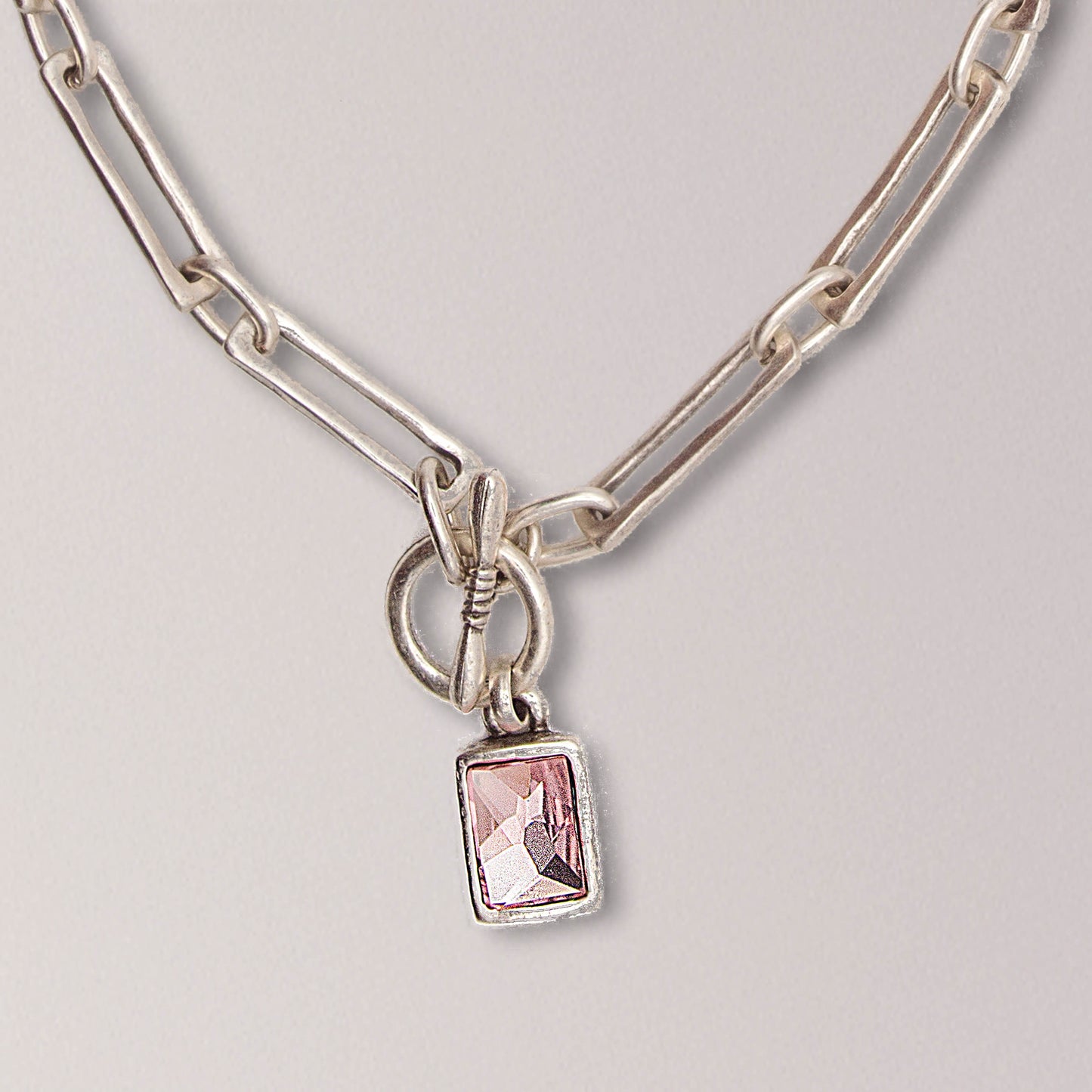 Handmade Pink Crystal Pewter Necklace