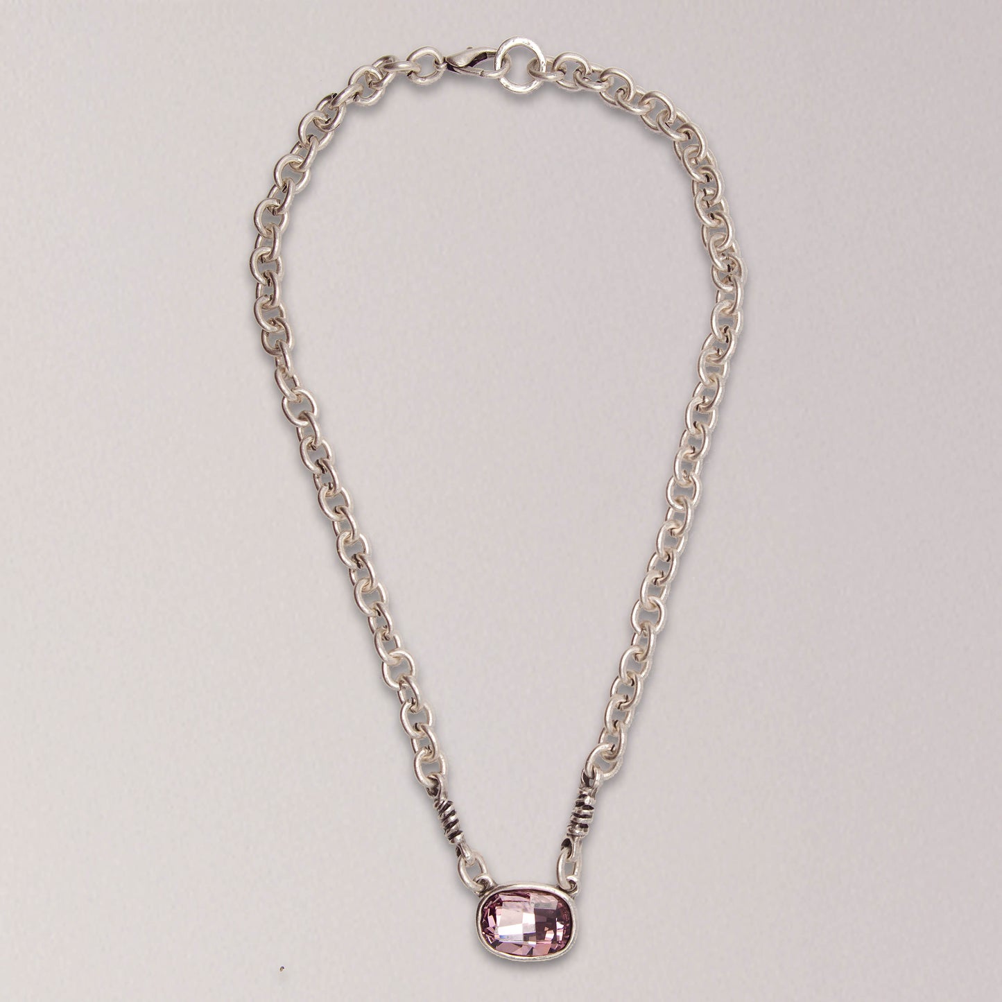 Handmade Sweet Pink Crystal Pewter Necklace