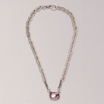 Handmade Sweet Pink Crystal Pewter Necklace