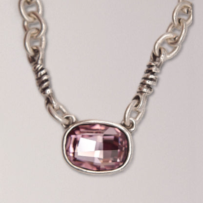Handmade Sweet Pink Crystal Pewter Necklace