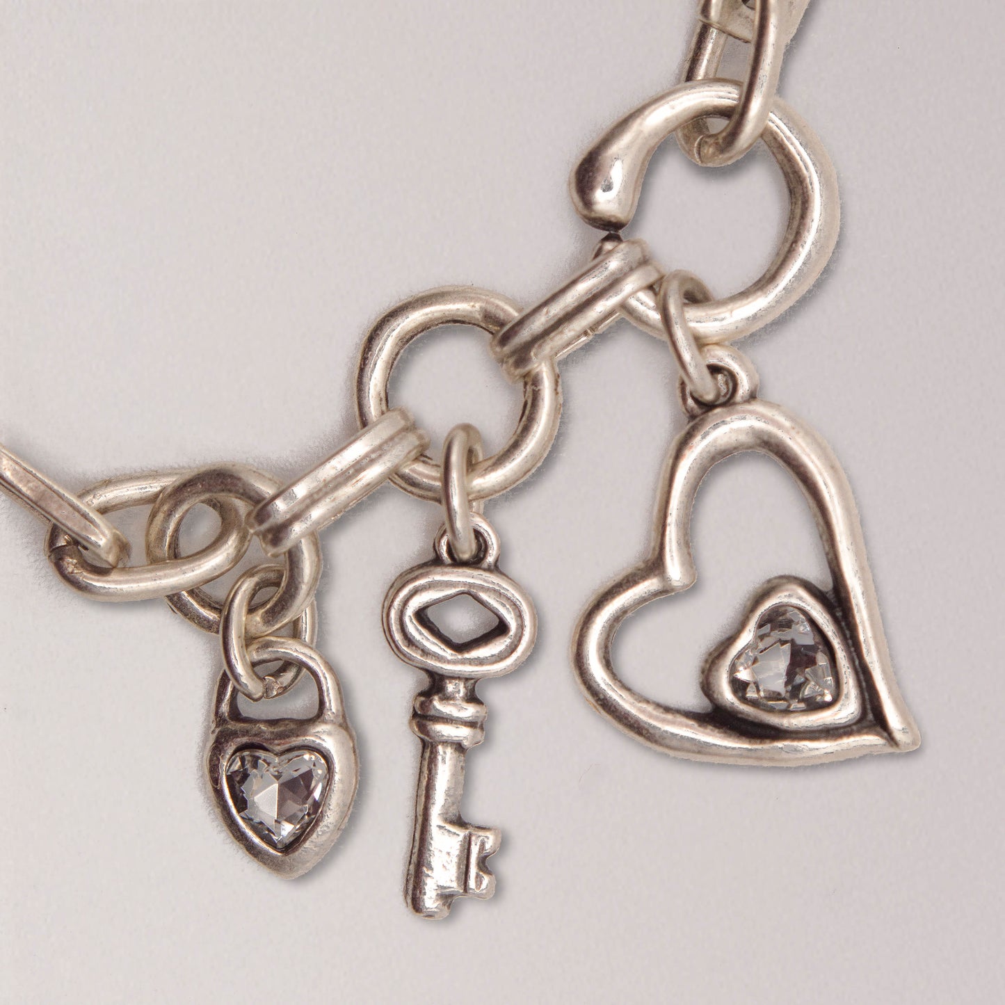 Handmade Hearts Crystal Pewter Necklace with 3 Charms