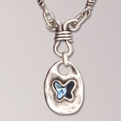 Handmade Butterfly Blue Crystal Pewter Necklace