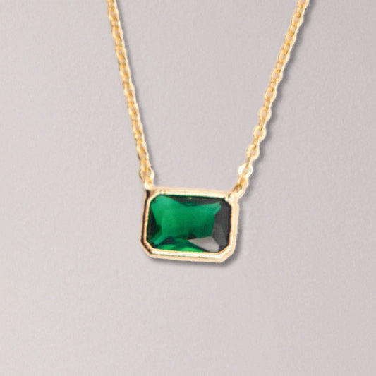 Emerald Cut Green Gold Necklace