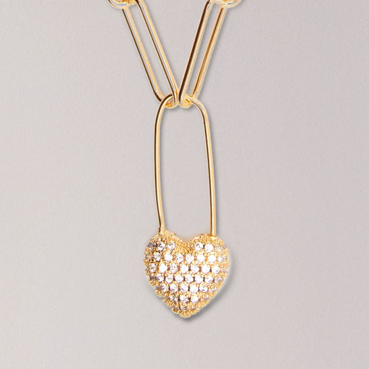 Heart Pin Paperclip Necklace