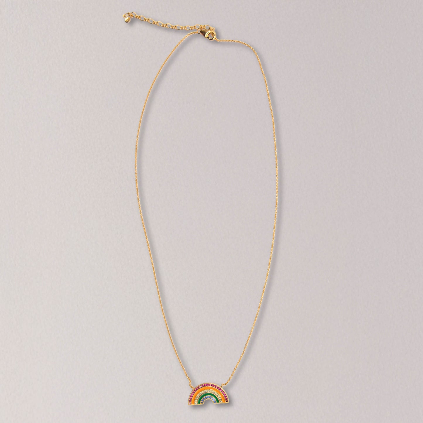 Gold Simple Chain Necklace with Rainbow Pendant