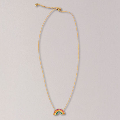 Gold Simple Chain Necklace with Rainbow Pendant