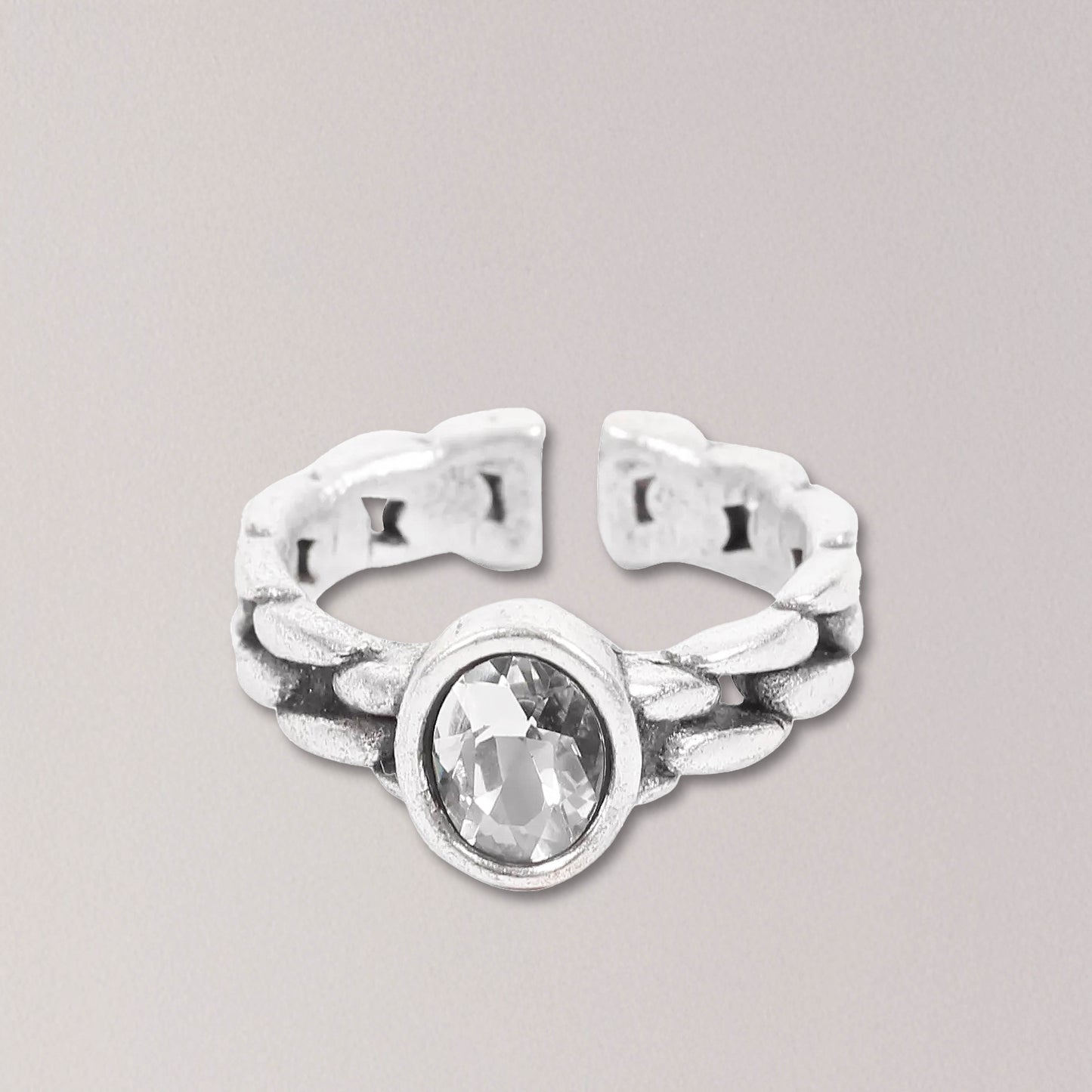 Handmade Clear Crystal with Brass Chain Band Ring