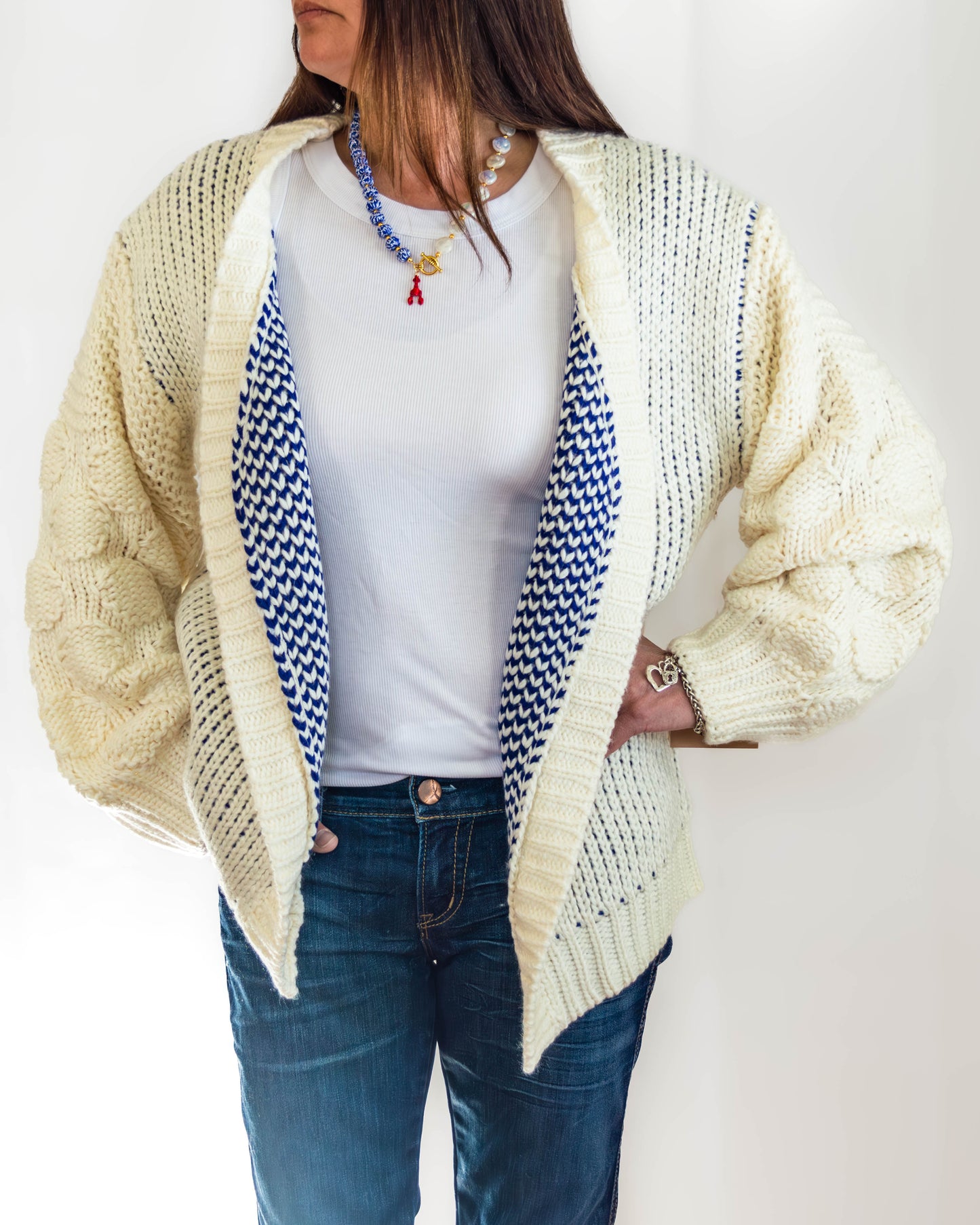 Cream and Blue Nautical Beach Sweater
