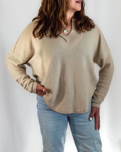 Raw Edge Split Neck Top